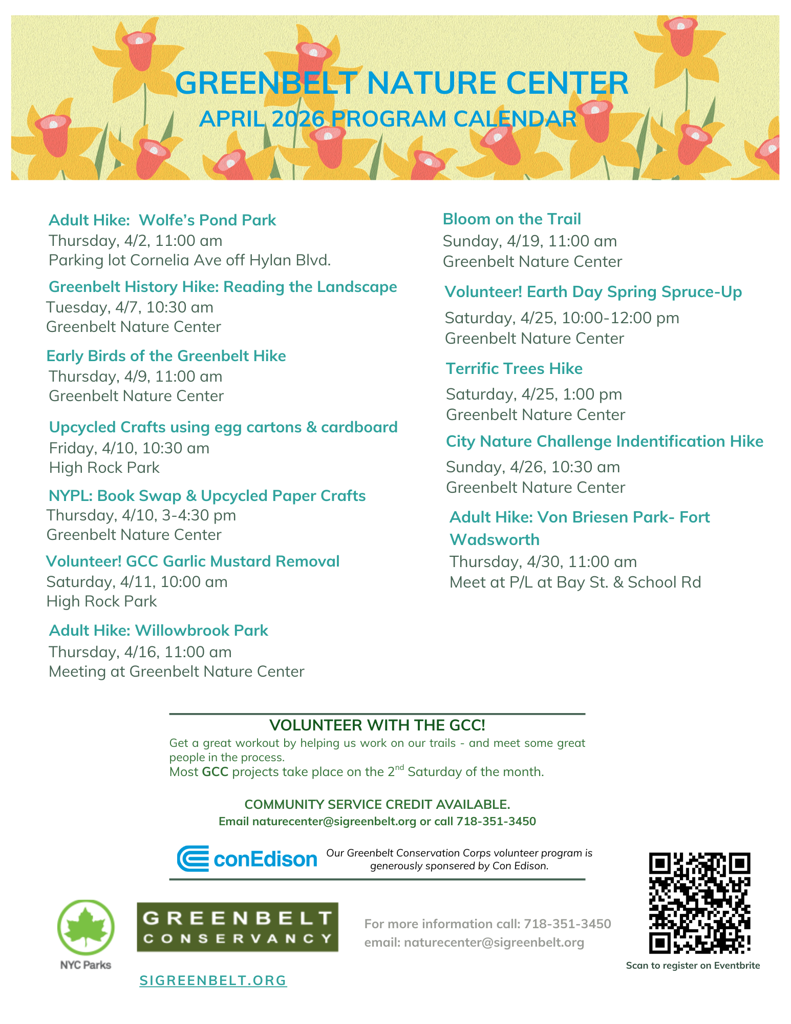 Greenbelt Nature Center April 2026 Program Calendar