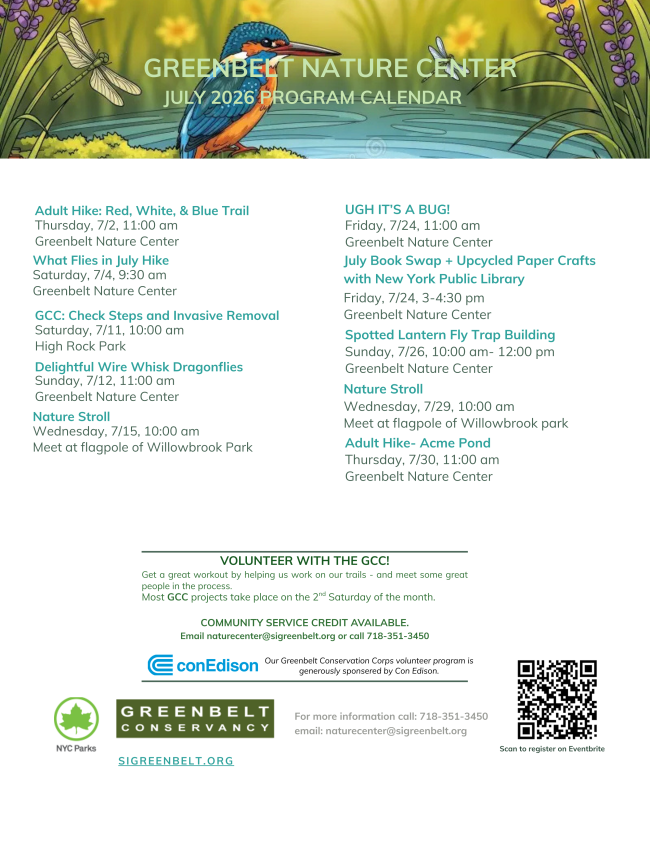 Greenbelt Nature Center July 2026 Program Calendar