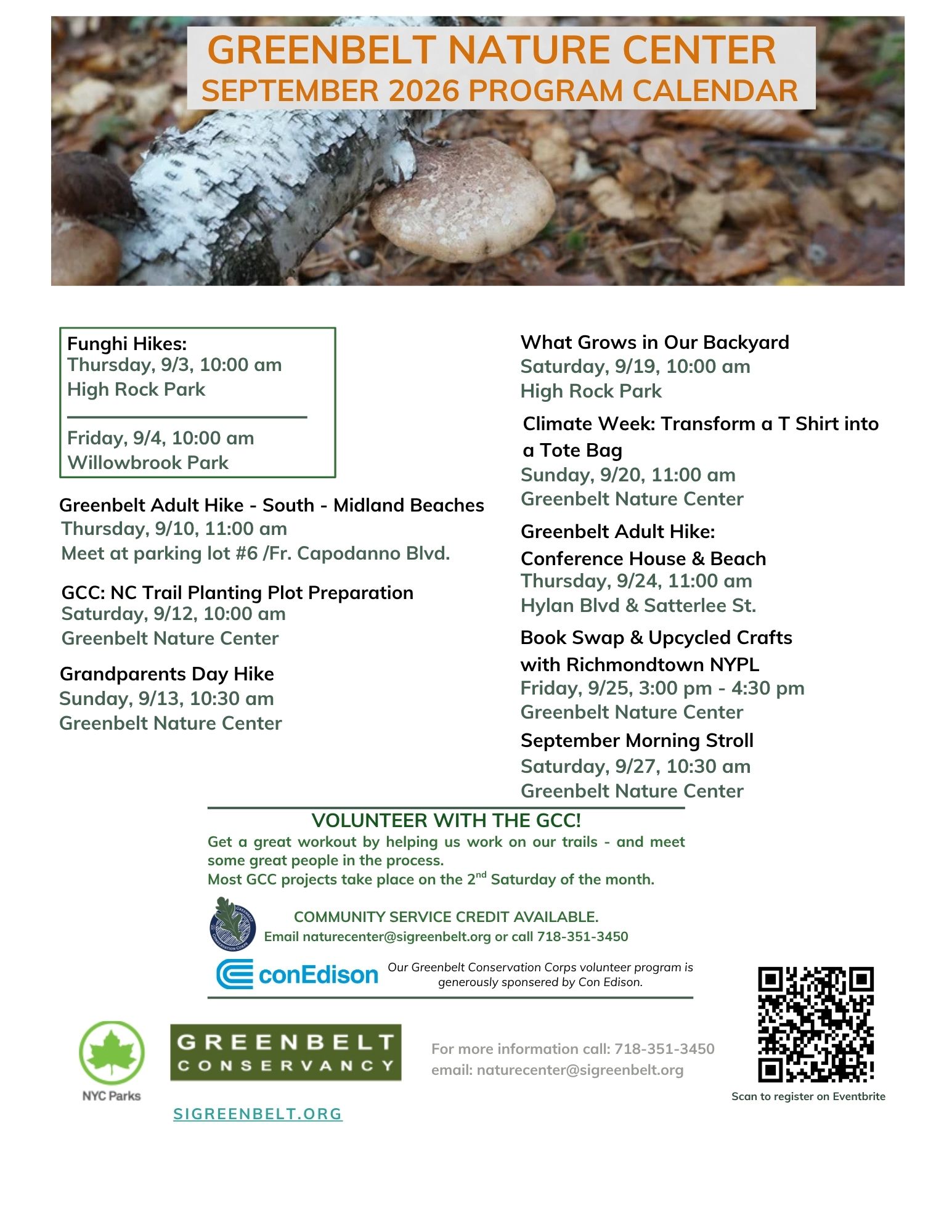 Greenbelt Nature Center September 2026 Program Calendar