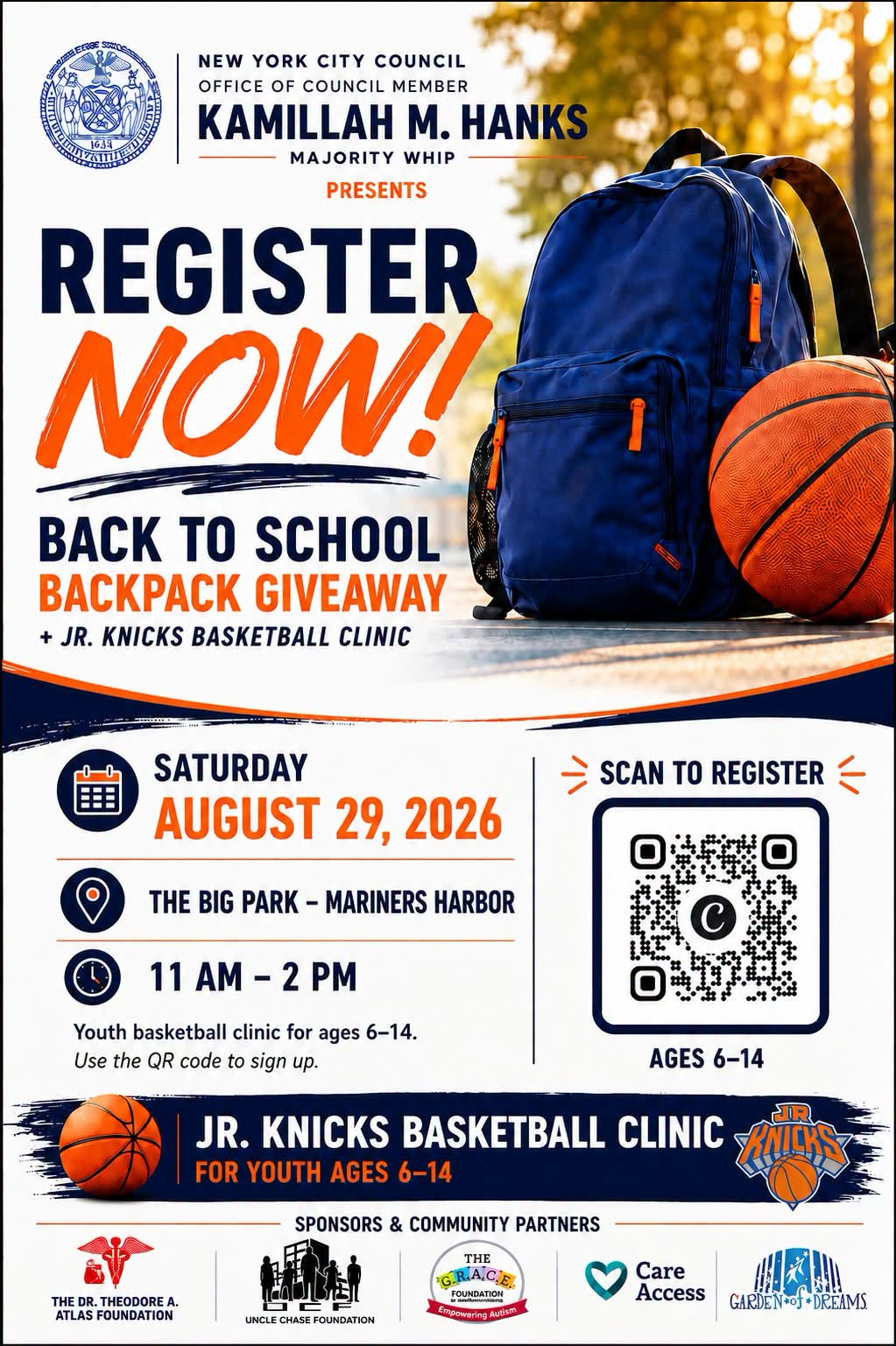 Back to School Backpack Giveaway + Jr. Knicks Basketball Clinic