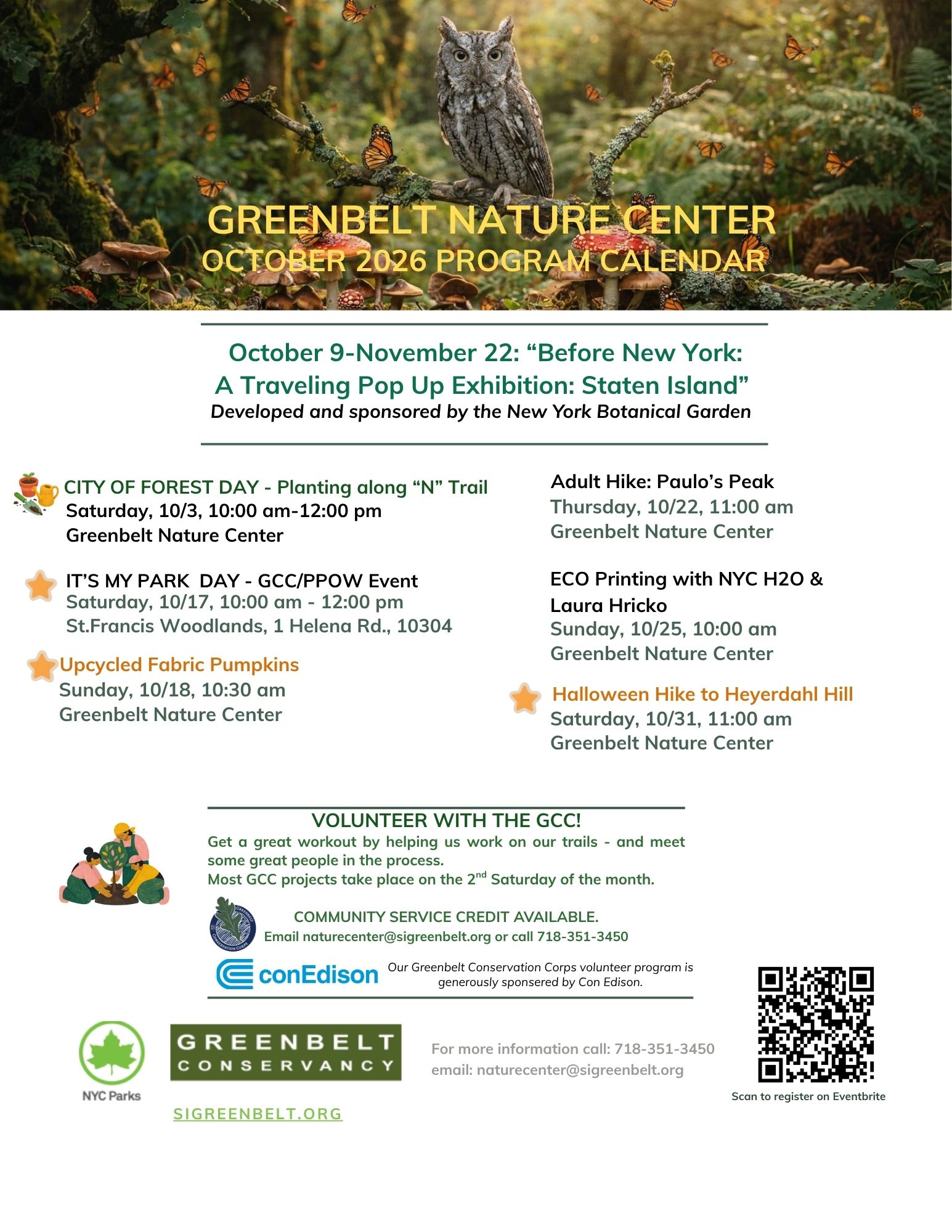 Greenbelt Nature Center October 2026 Program Calendar